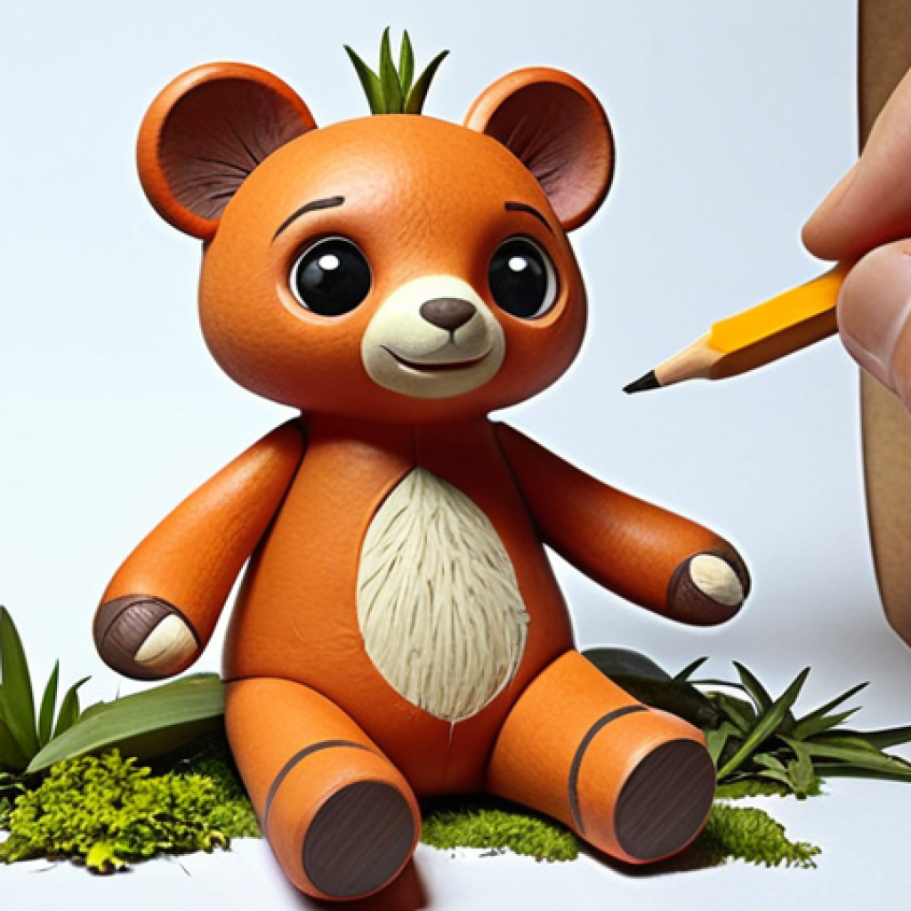 **

A whimsical sketch of a toy character taking inspiration from nature. Focus on the initial concept art stage, capturing shapes, colors, and initial character design. Include elements like plants and animals for inspiration.

**
